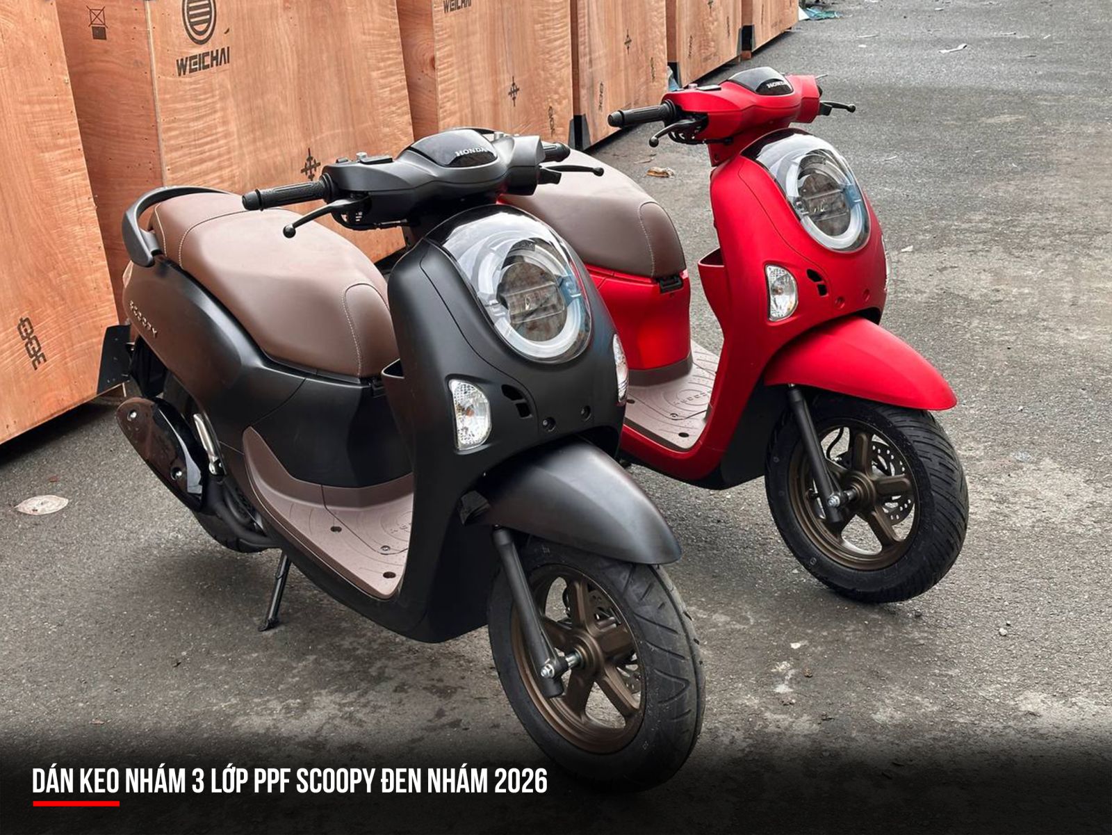 Dán keo nhám 3 lớp PPF Honda Scoopy đen nhám 2026