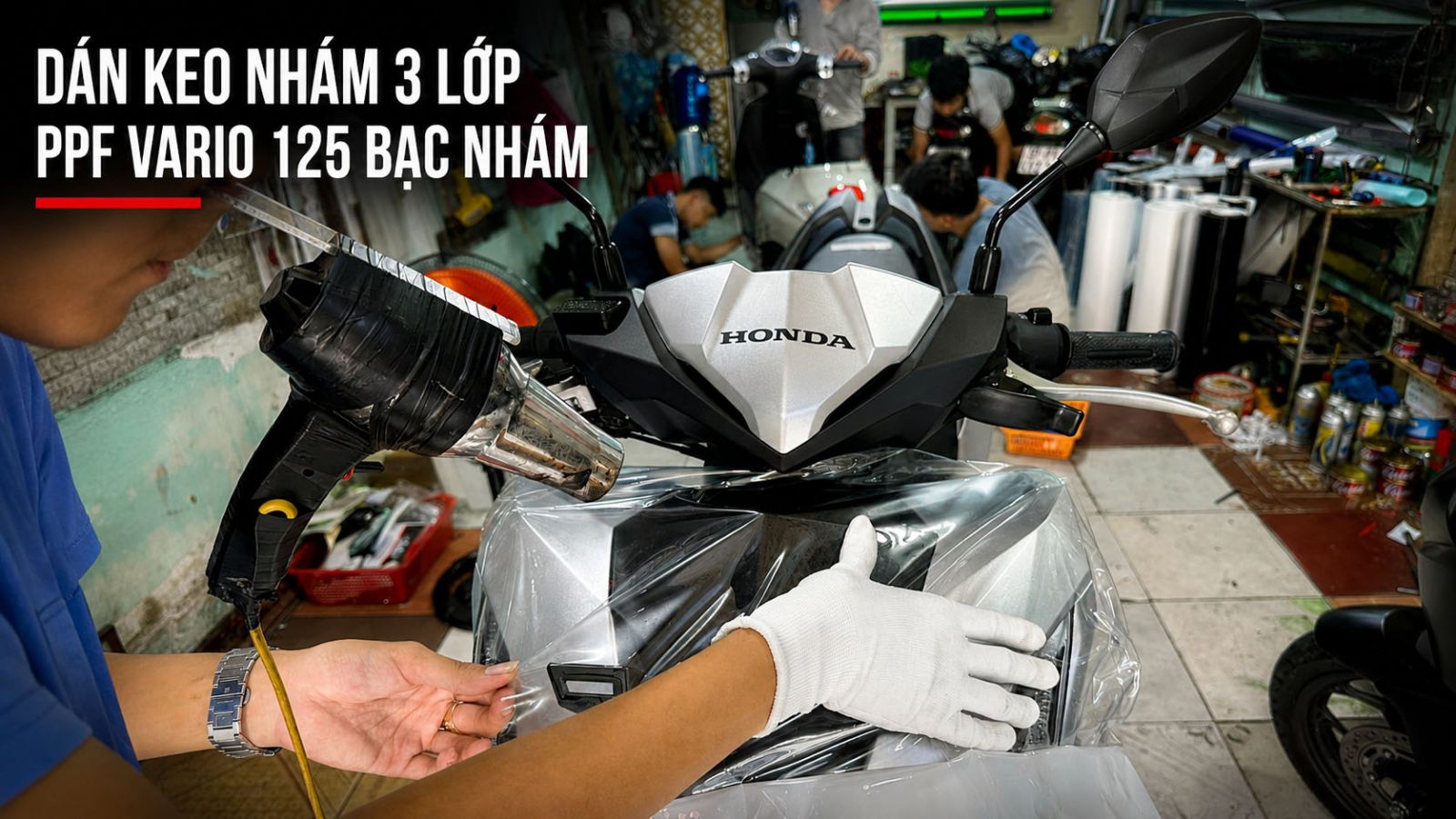 Dán keo nhám 3 lớp PPF Vario 125 màu bạc nhám