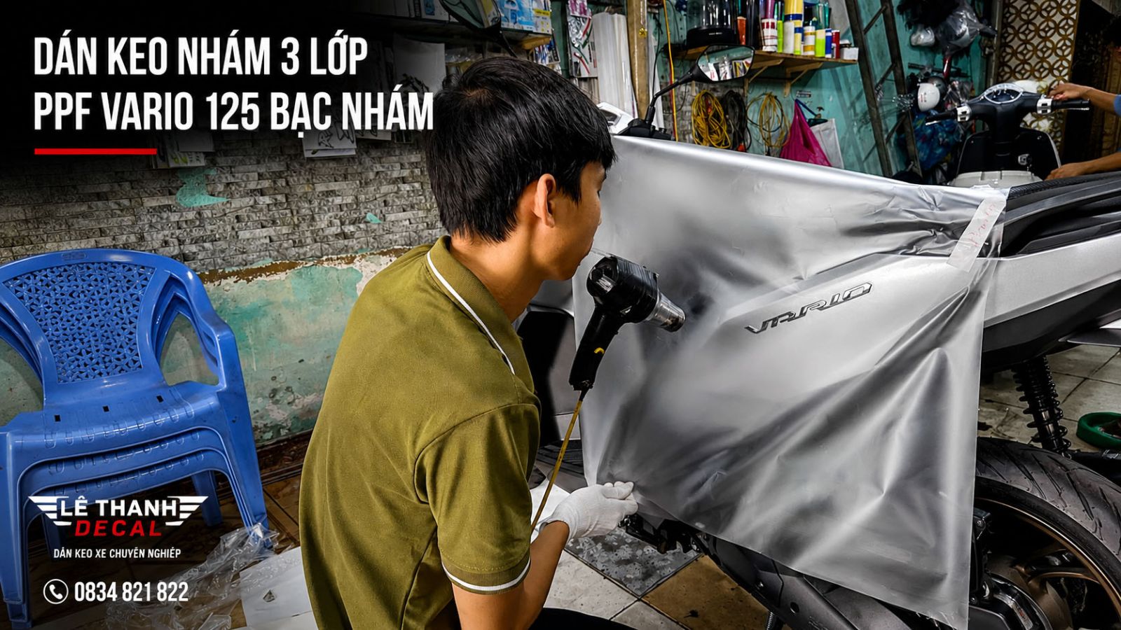 Dán keo nhám 3 lớp PPF Vario 125 màu bạc nhám