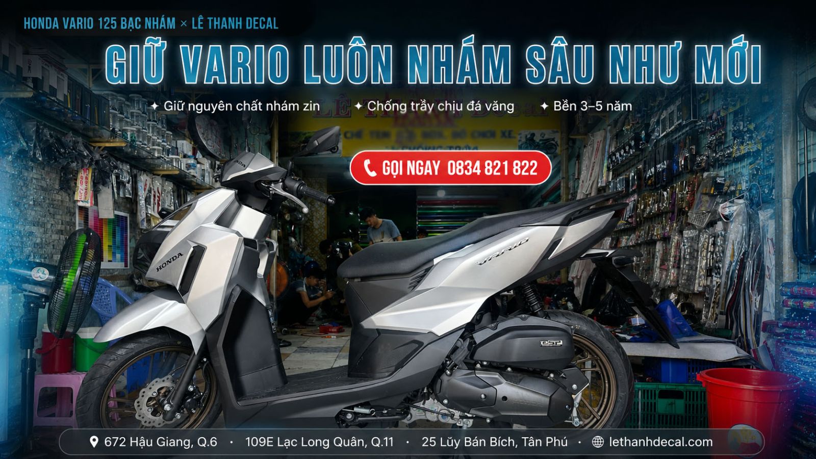 Dán keo nhám 3 lớp PPF Vario 125 màu bạc nhám