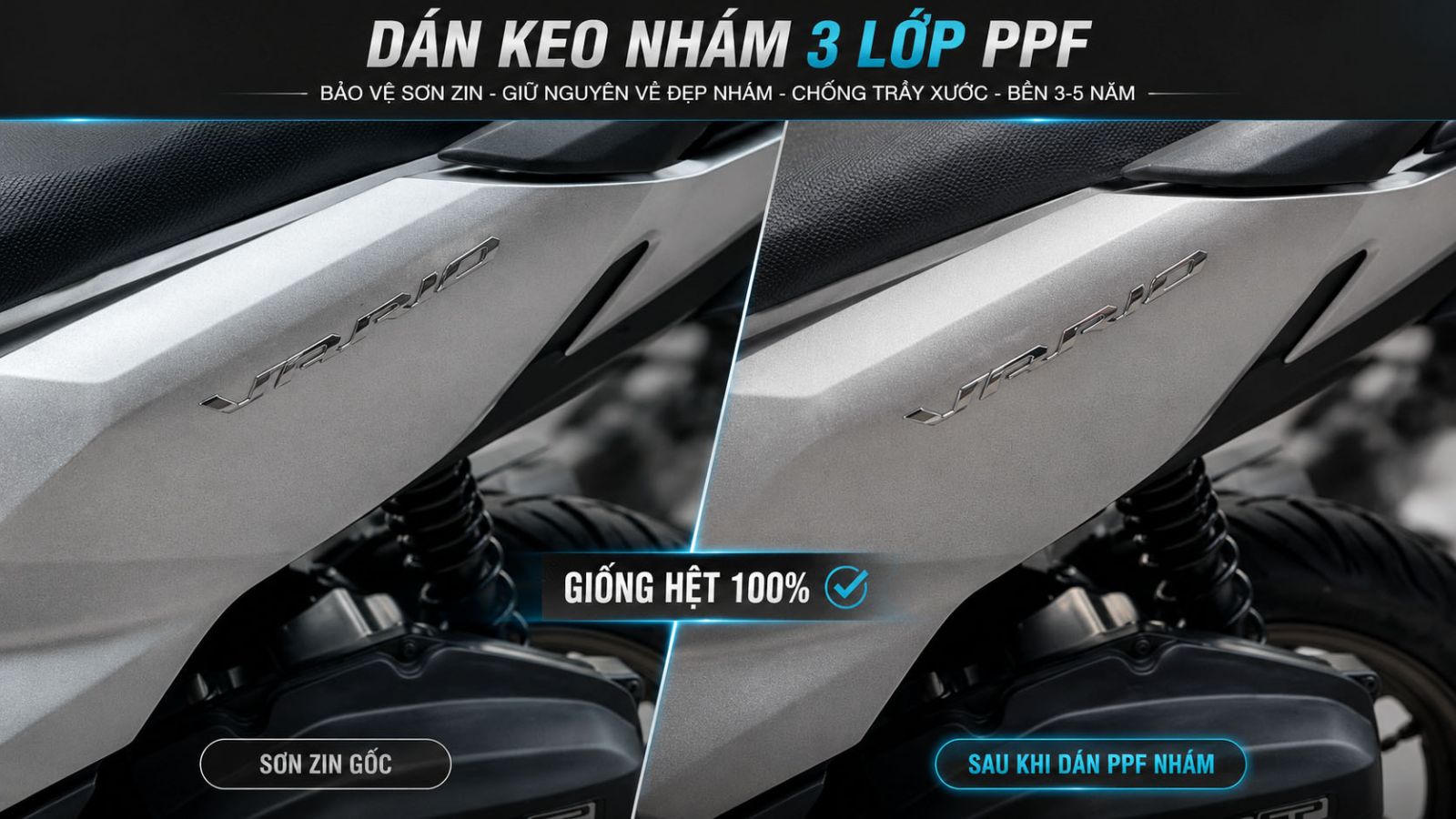 Dán keo nhám 3 lớp PPF Vario 125 màu bạc nhám