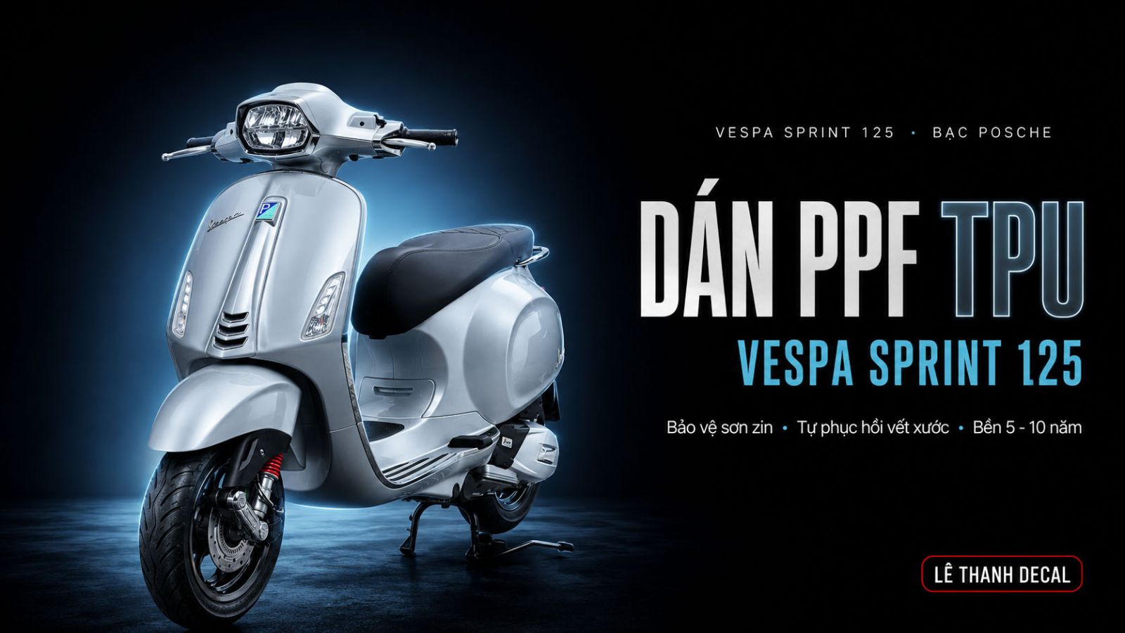Dán PPF TPU xe Vespa Sprint bạc Porsche 125