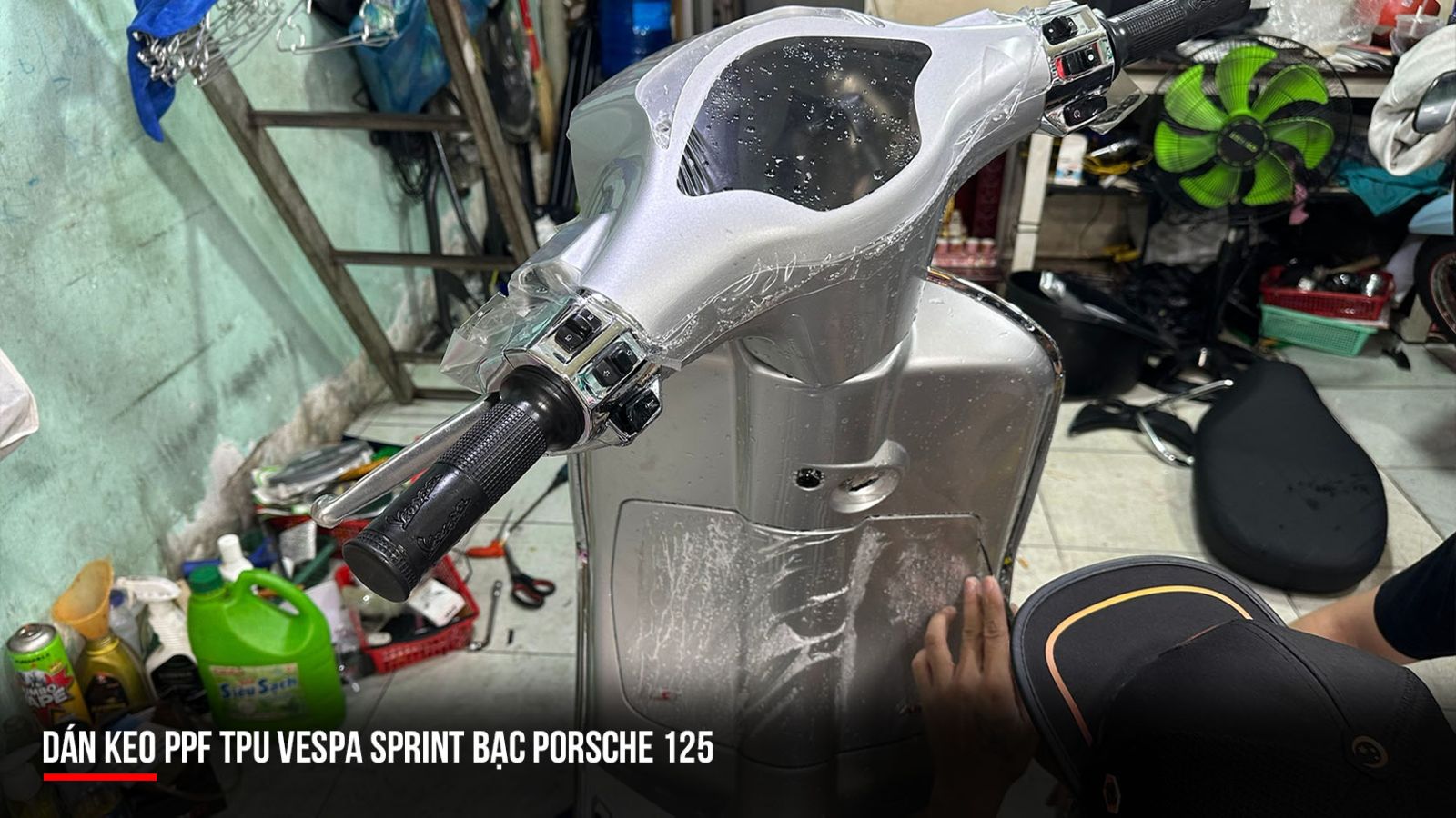 Dán PPF TPU xe Vespa Sprint bạc Porsche 125