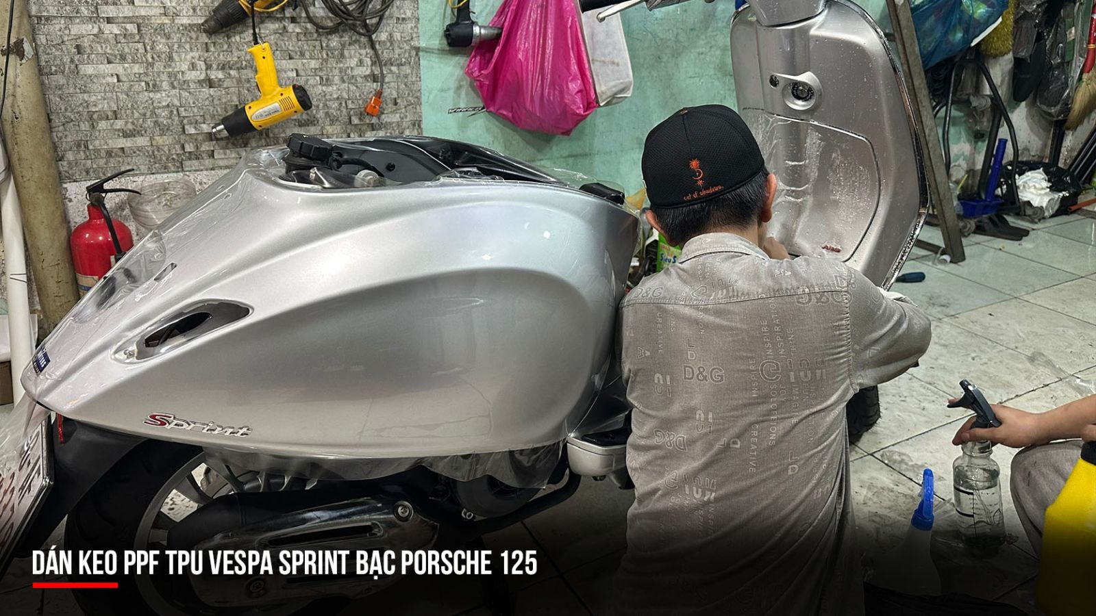 Dán PPF TPU xe Vespa Sprint bạc Porsche 125