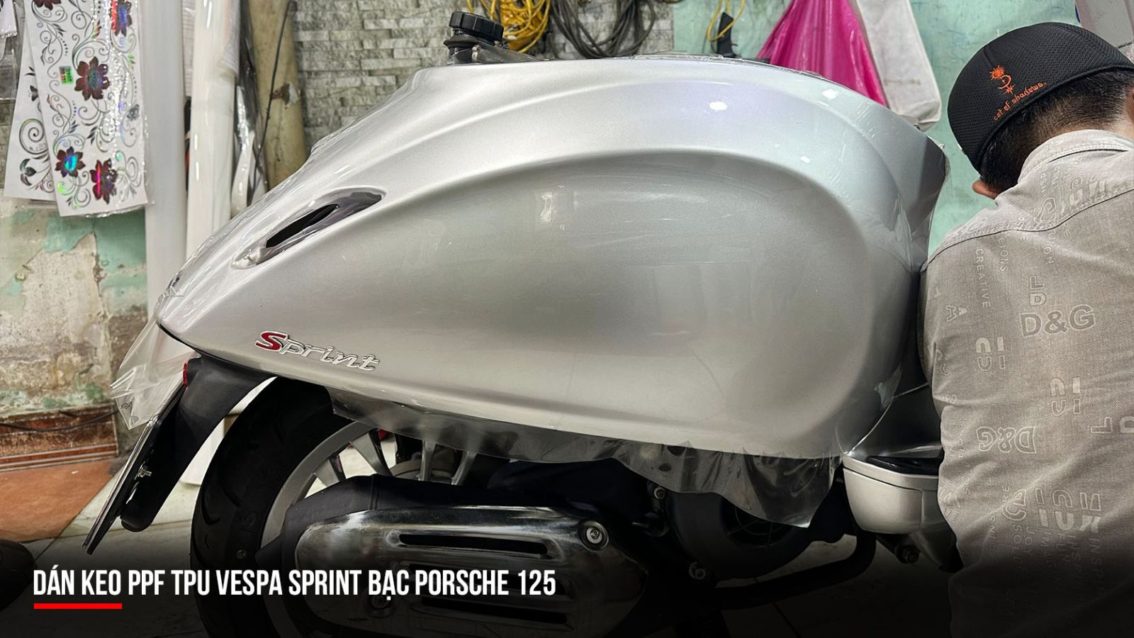 Dán PPF TPU xe Vespa Sprint bạc Porsche 125