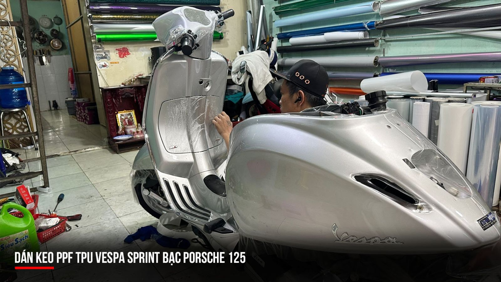 Dán PPF TPU xe Vespa Sprint bạc Porsche 125