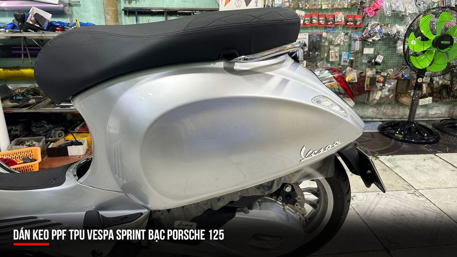 Dán PPF TPU xe Vespa Sprint bạc Porsche 125