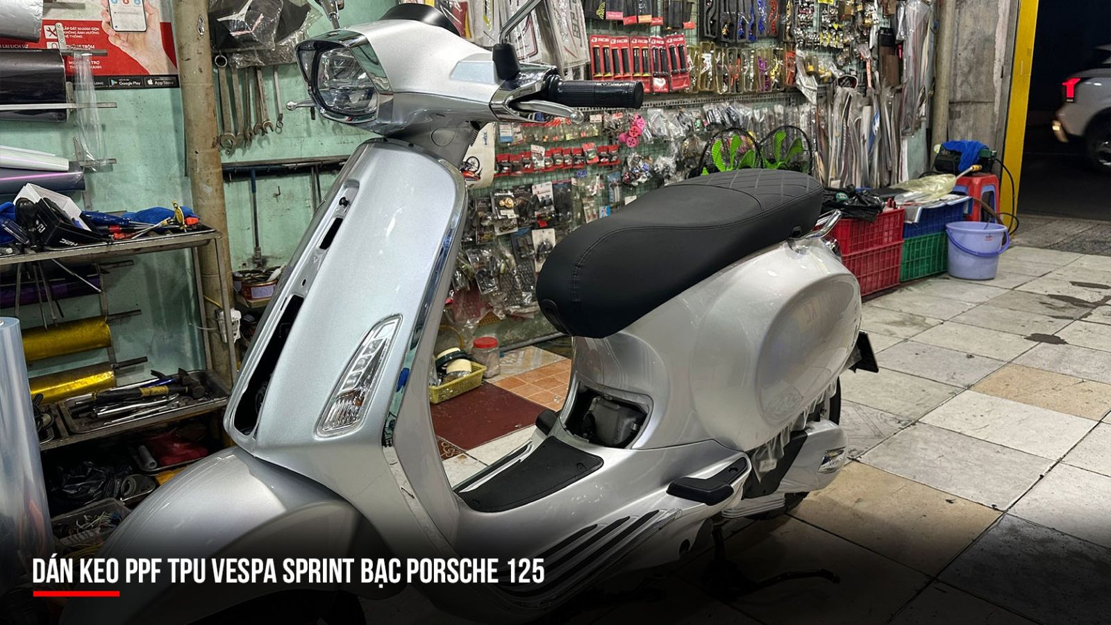 Dán PPF TPU xe Vespa Sprint bạc Porsche 125
