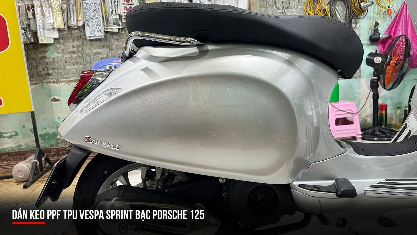Dán PPF TPU xe Vespa Sprint bạc Porsche 125