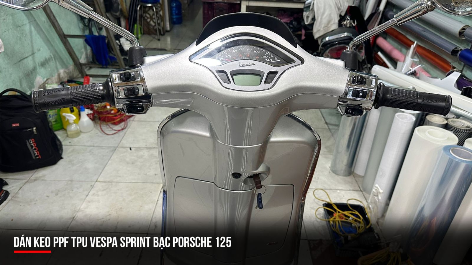 Dán PPF TPU xe Vespa Sprint bạc Porsche 125