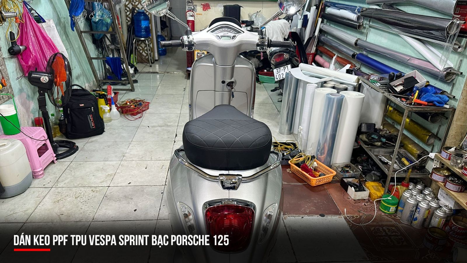 Dán PPF TPU xe Vespa Sprint bạc Porsche 125