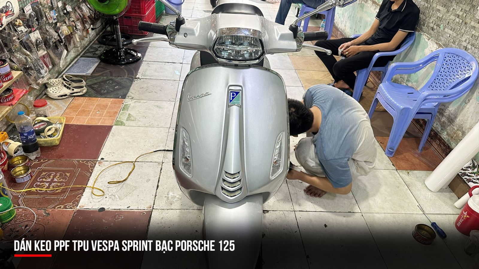 Dán PPF TPU xe Vespa Sprint bạc Porsche 125