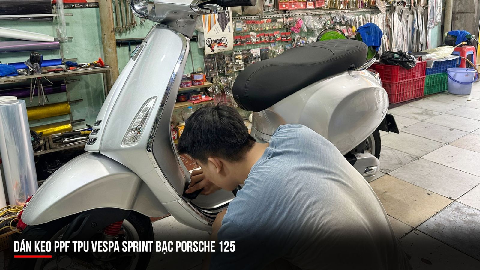 Dán PPF TPU xe Vespa Sprint bạc Porsche 125