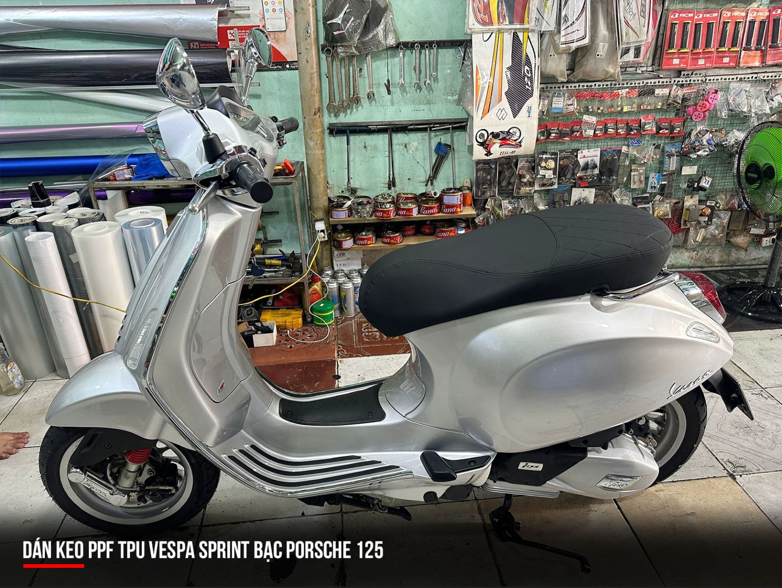Dán PPF TPU xe Vespa Sprint bạc Porsche 125