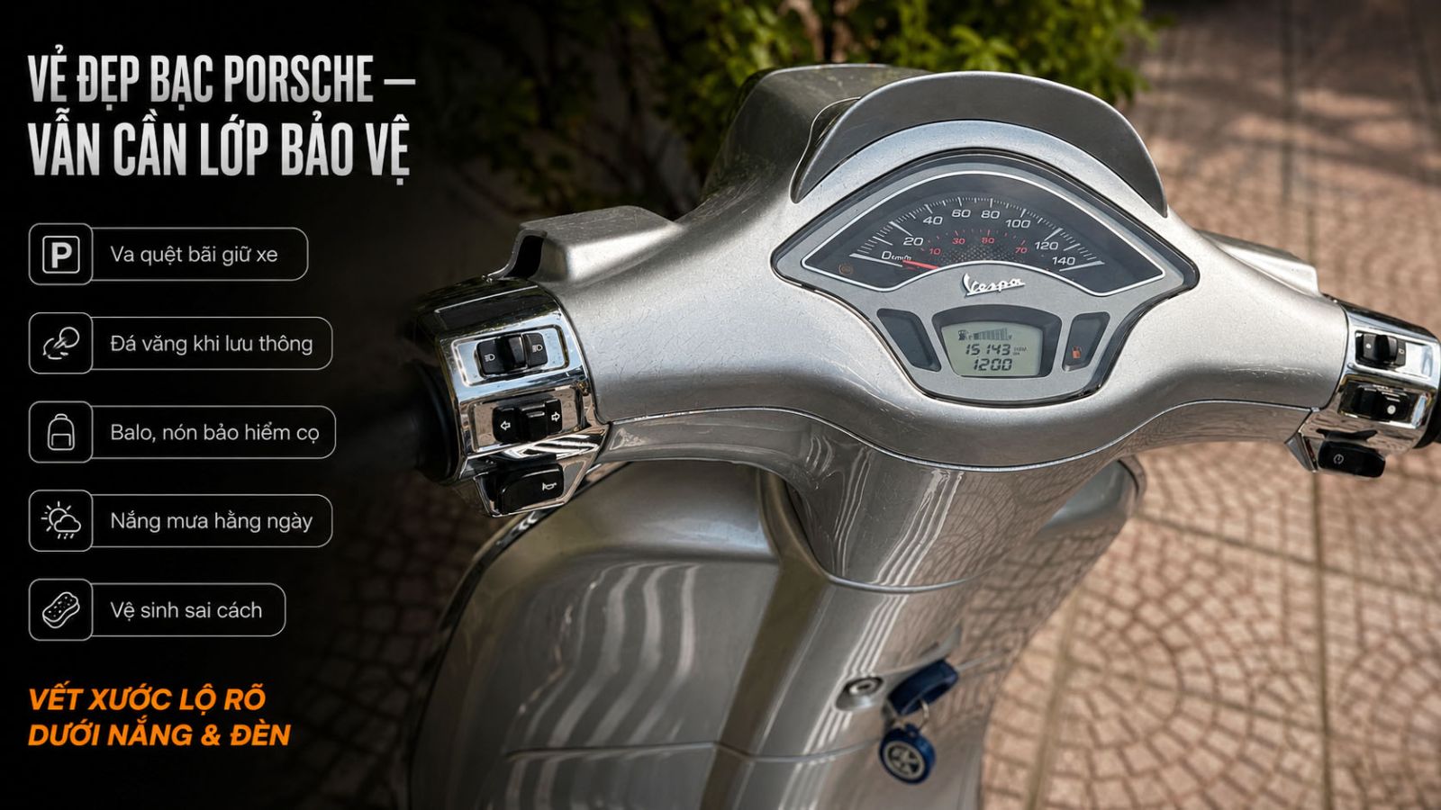 Dán PPF TPU xe Vespa Sprint bạc Porsche 125
