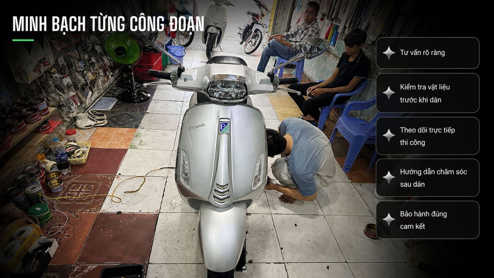 Dán PPF TPU xe Vespa Sprint bạc Porsche 125