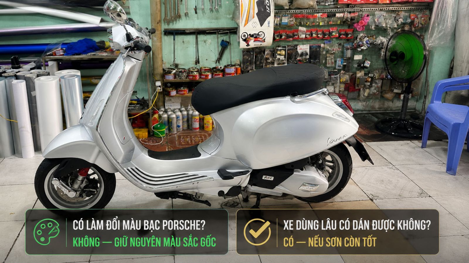 Dán PPF TPU xe Vespa Sprint bạc Porsche 125