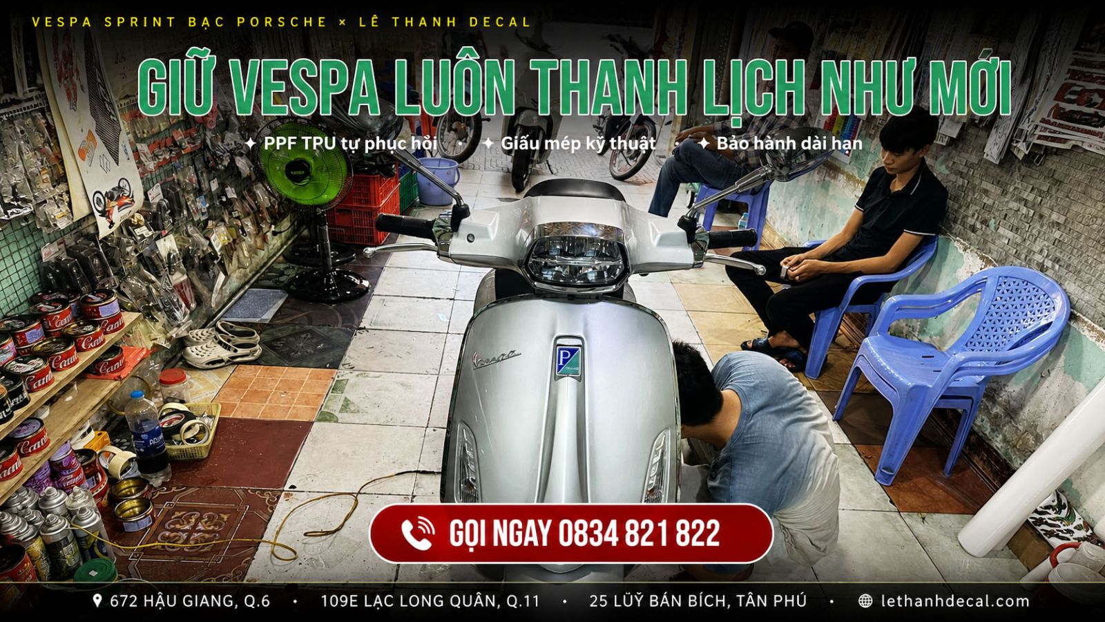 Dán PPF TPU xe Vespa Sprint bạc Porsche 125