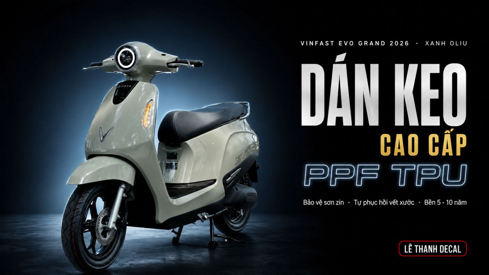Dán keo PPF TPU cho Vinfast EVO GRAND xanh Oliu 2026