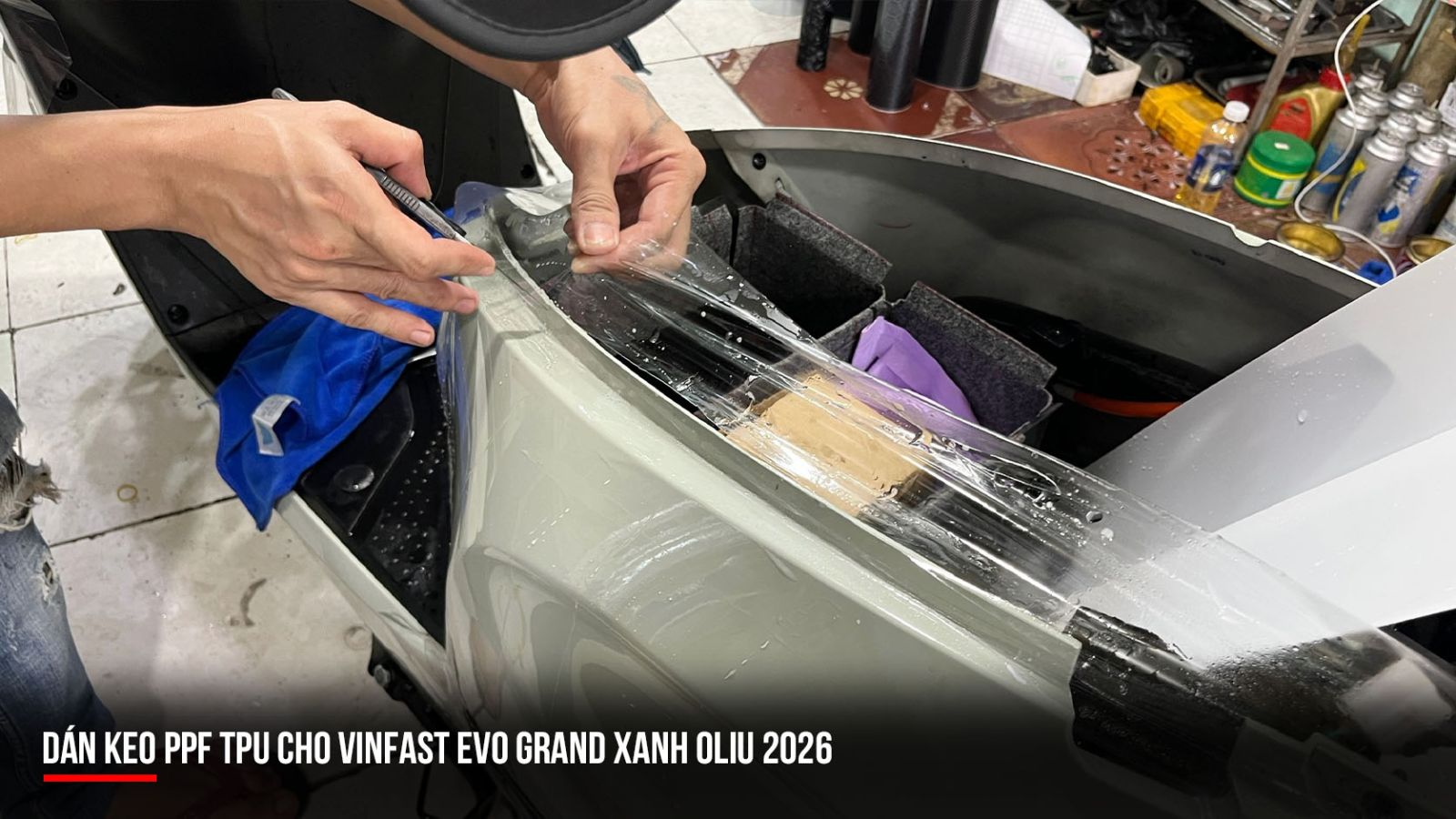 ​ Dán keo ppf TPU cho Vinfast EVO GRAND xanh Oliu 2026  Click and drag to move ​