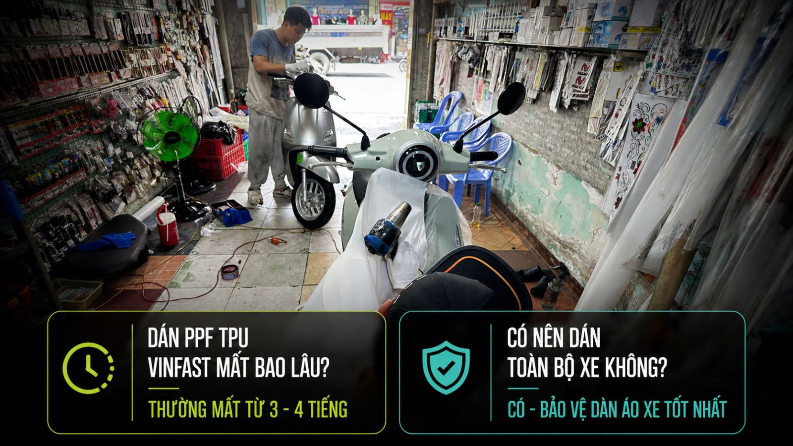 Dán keo PPF TPU cho Vinfast EVO GRAND xanh Oliu 2026