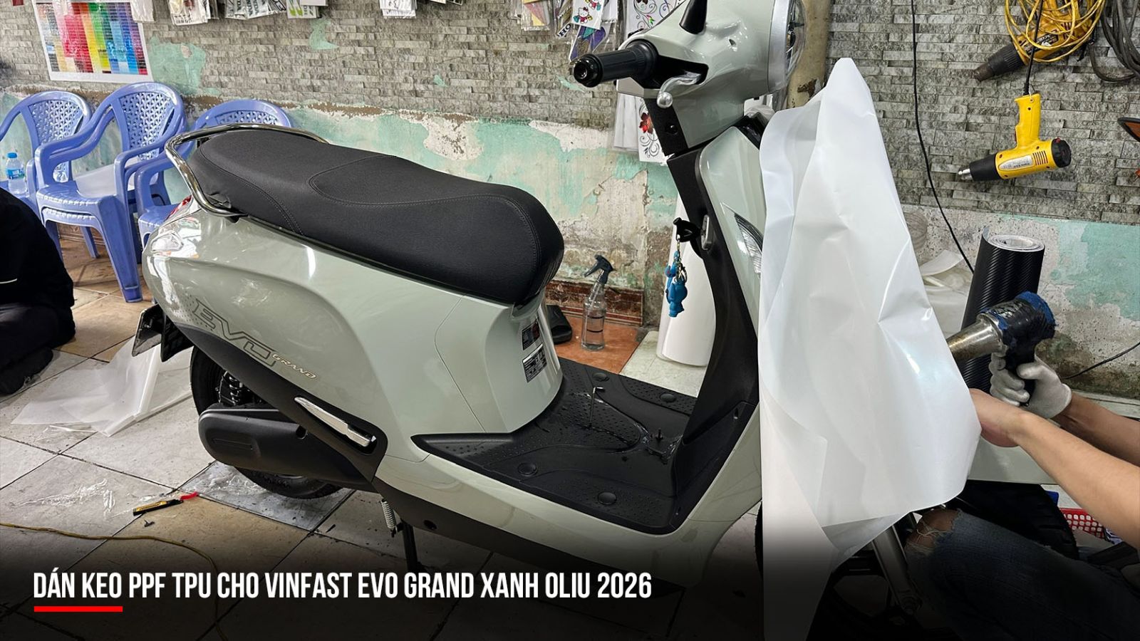 Dán keo PPF TPU cho Vinfast EVO GRAND xanh Oliu 2026