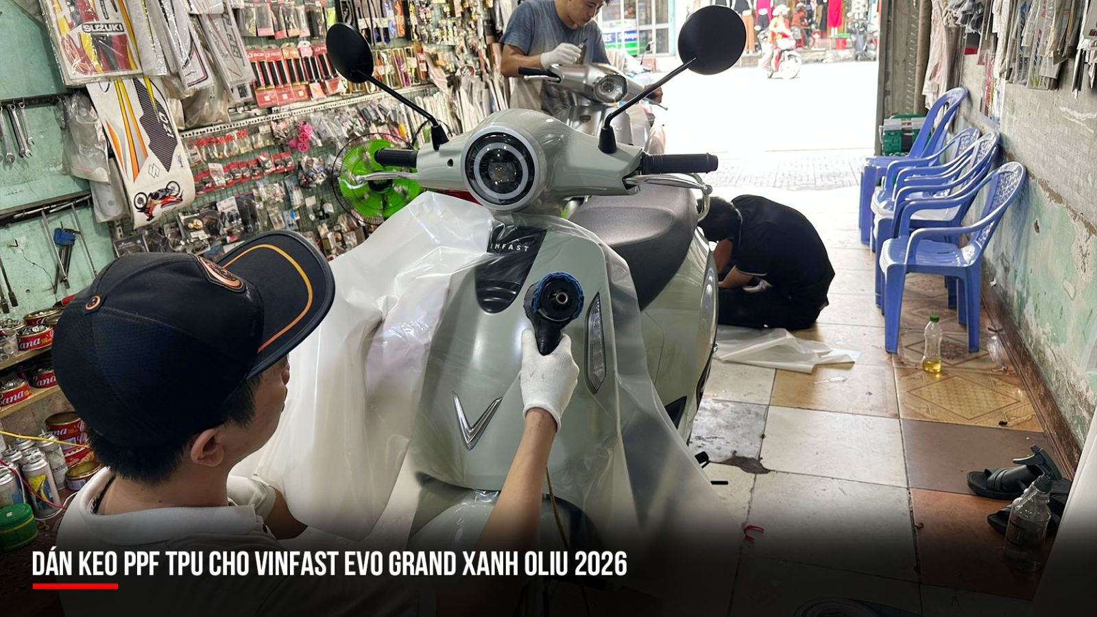 Dán keo PPF TPU cho Vinfast EVO GRAND xanh Oliu 2026