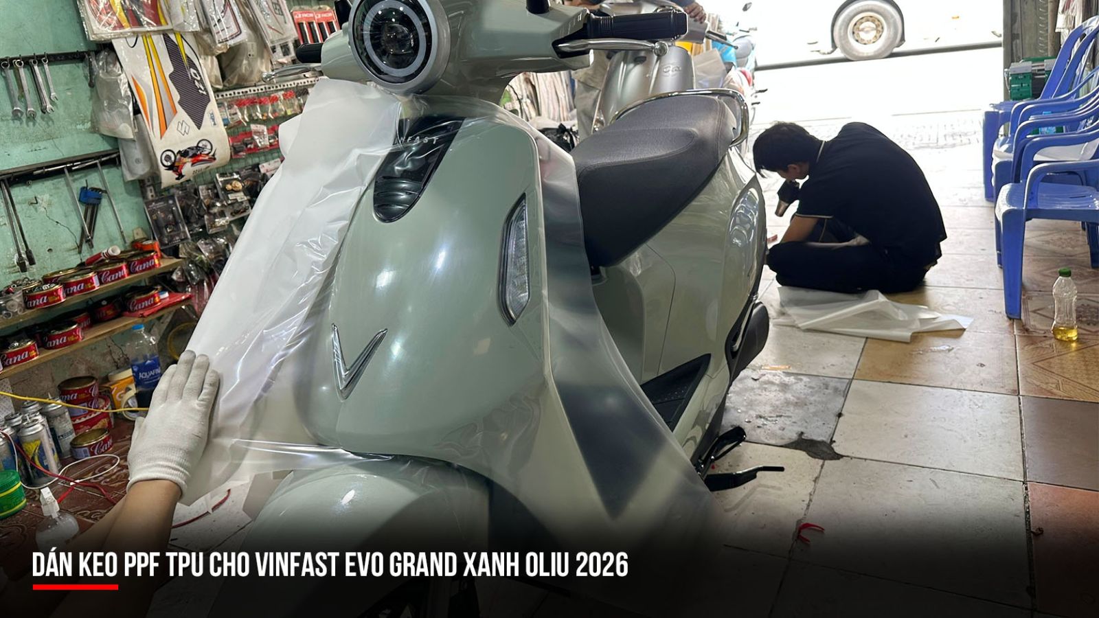 Dán keo ppf TPU cho Vinfast EVO GRAND xanh Oliu 2026