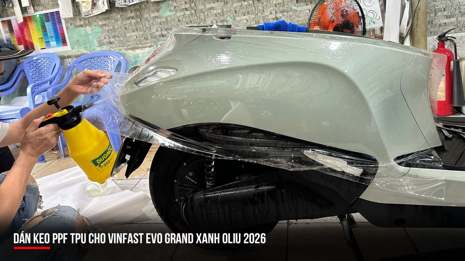 Dán keo ppf TPU cho Vinfast EVO GRAND xanh Oliu 2026