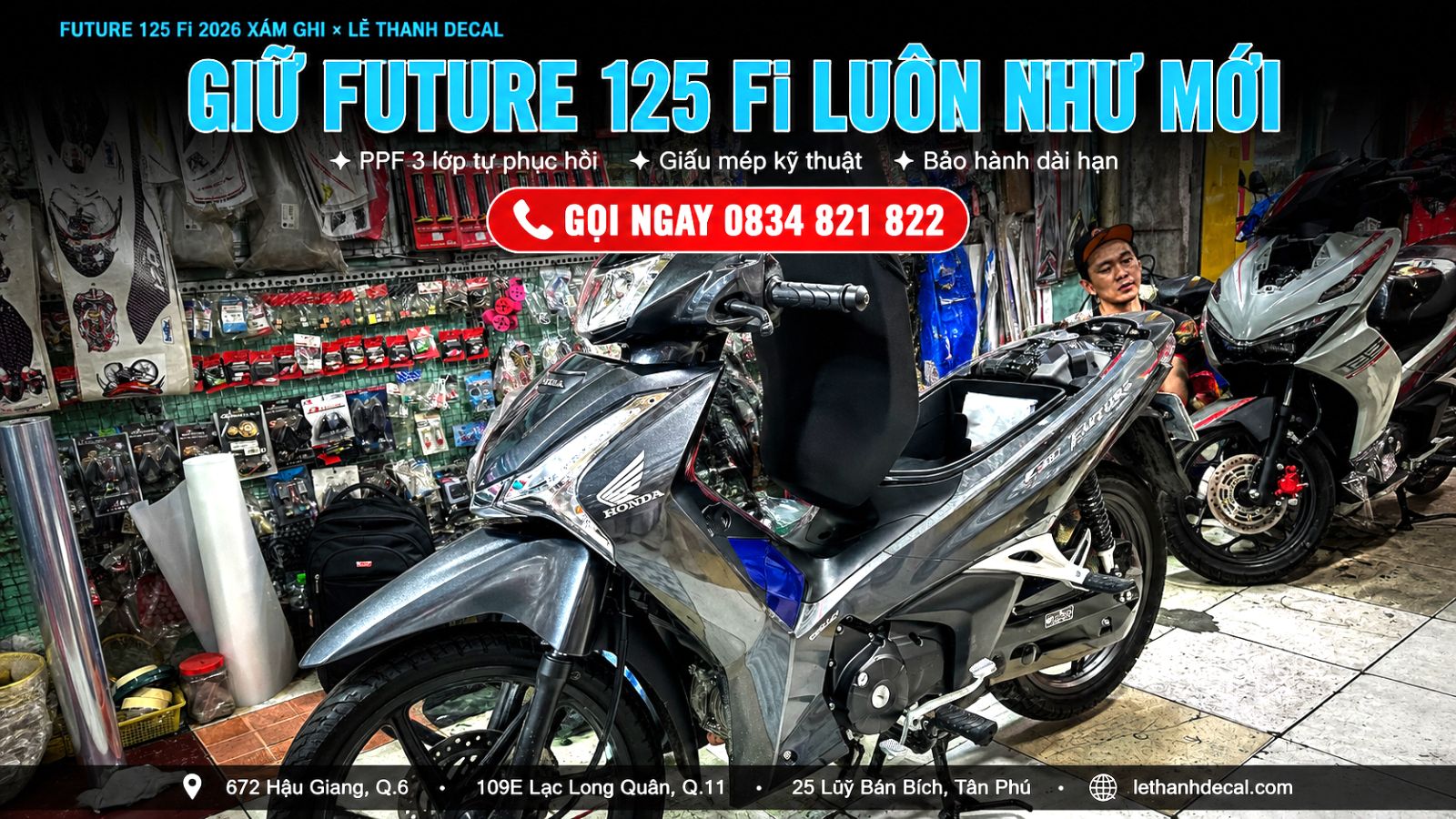 Dán keo siêu bóng 3 lớp PPF Future 125 Fi 2026 xám ghi