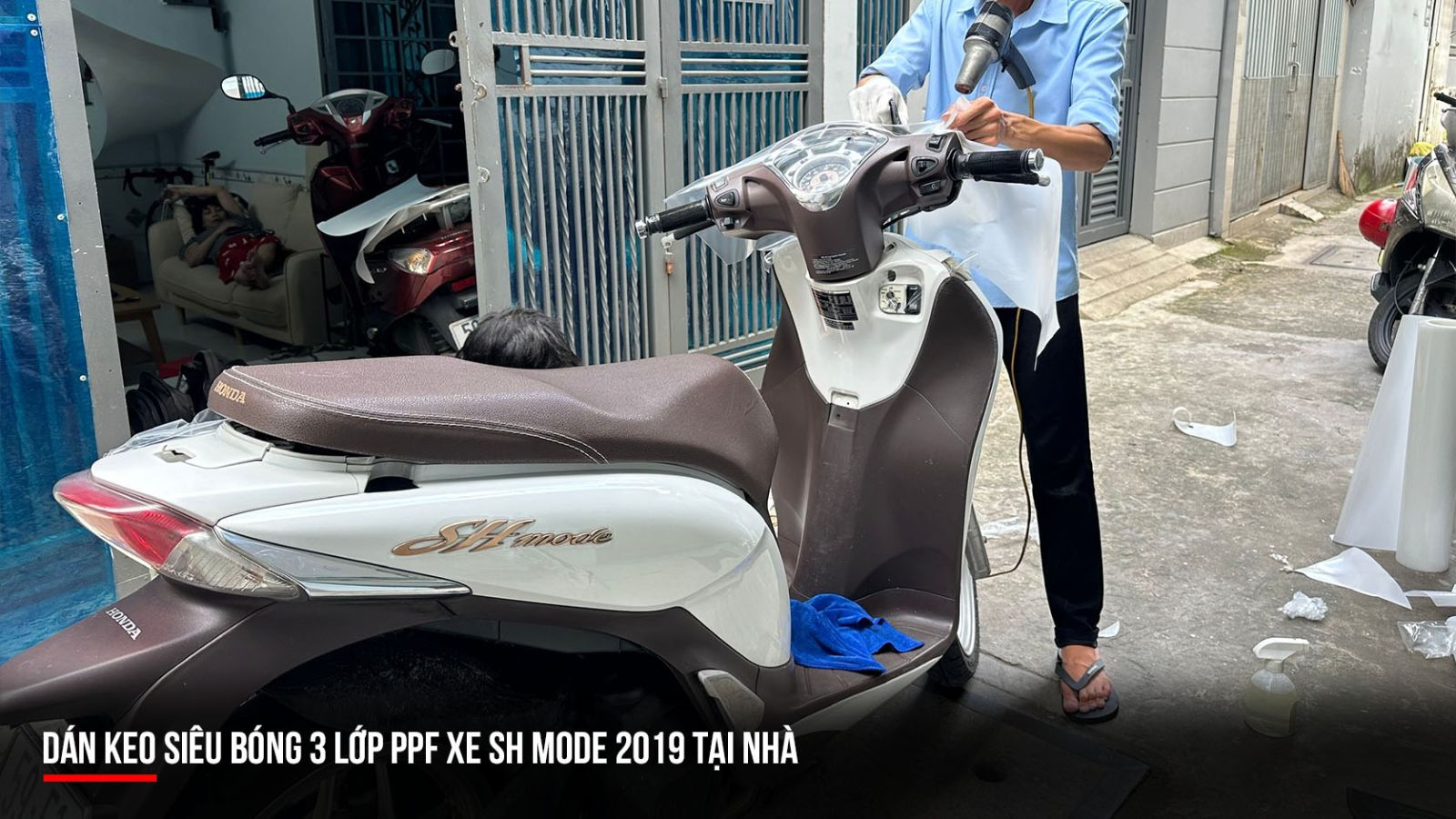 Dán keo siêu bóng 3 lớp PPF xe SH Mode 2019 tại nhà