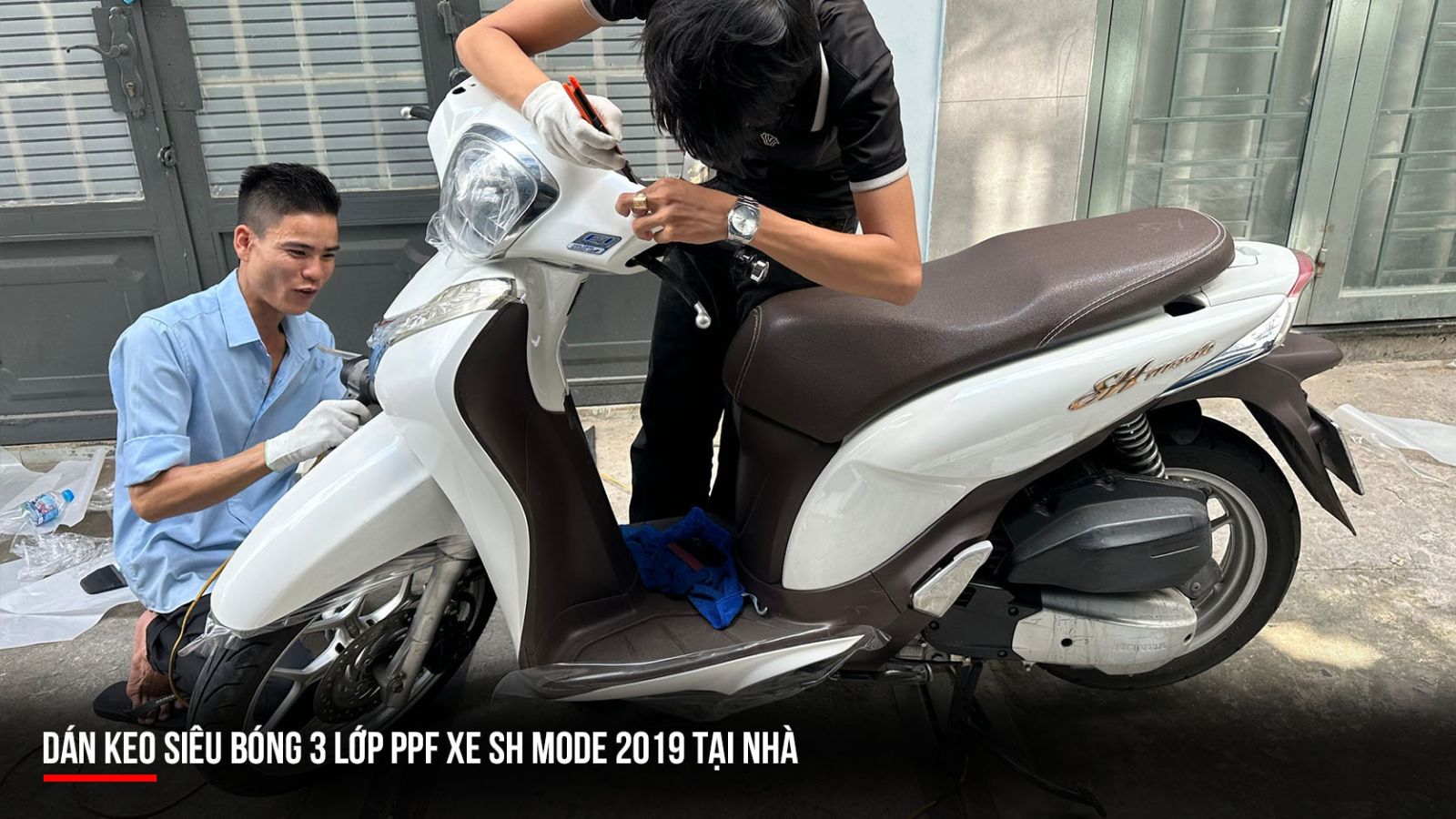 Dán keo siêu bóng 3 lớp PPF xe SH Mode 2019 tại nhà