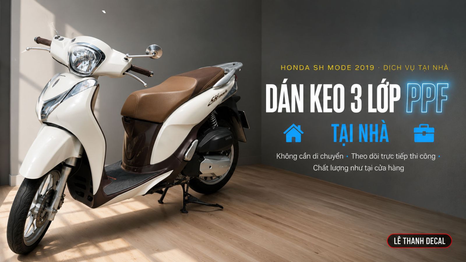 Dán keo siêu bóng 3 lớp PPF xe SH Mode 2019 tại nhà