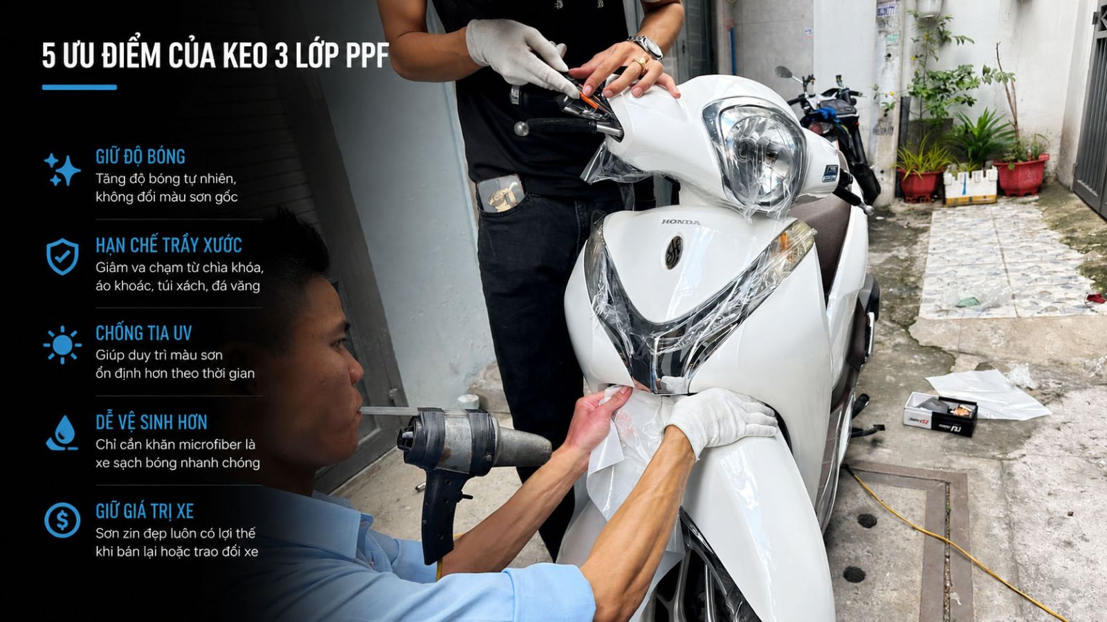 Dán keo siêu bóng 3 lớp PPF SH Mode 2019 tại nhà