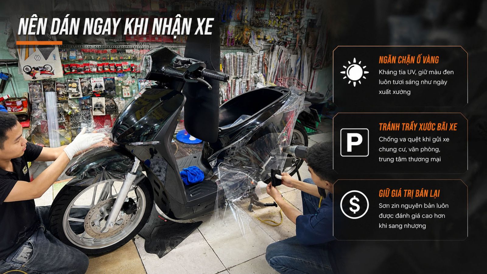 Dán keo siêu bóng 3 lớp PPF xe máy điện DatBike Quantum S2 đen 2026