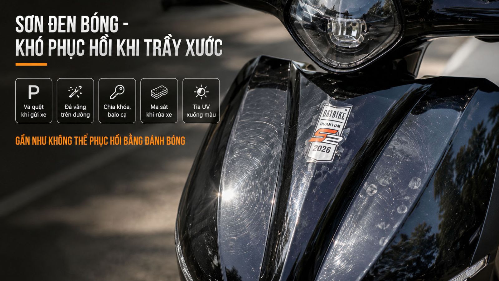 Dán keo siêu bóng 3 lớp PPF xe máy điện DatBike Quantum S2 đen 2026
