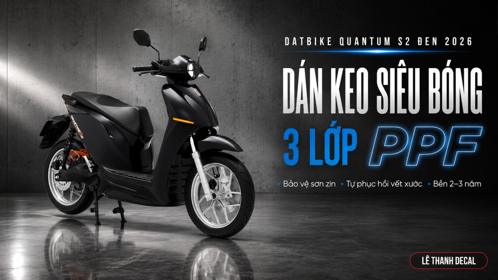 Dán keo siêu bóng 3 lớp PPF xe máy điện DatBike Quantum S2 đen