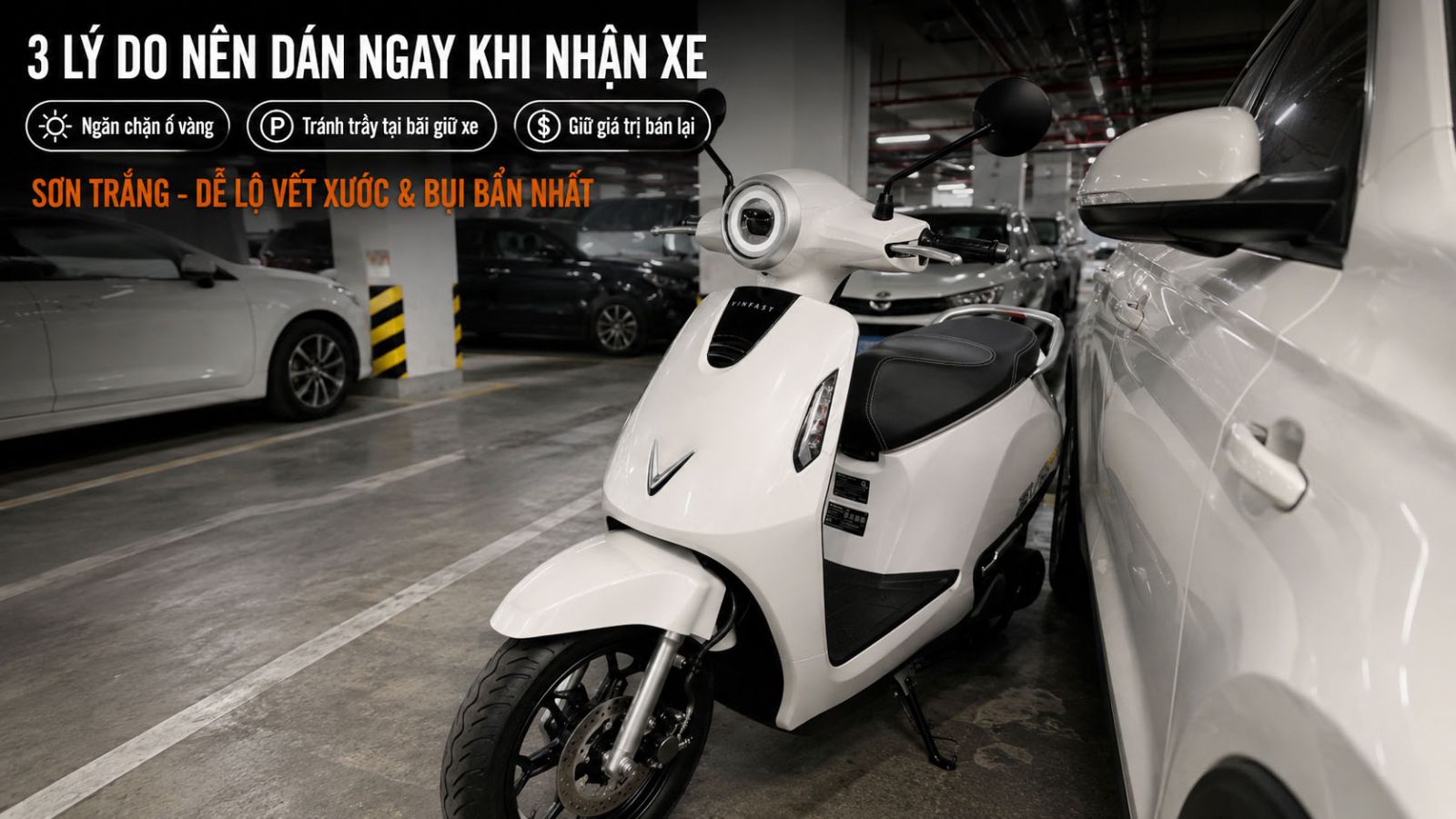Dán keo siêu bóng 3 lớp PPF xe máy điện VinFast EVO GRAND trắng 2026