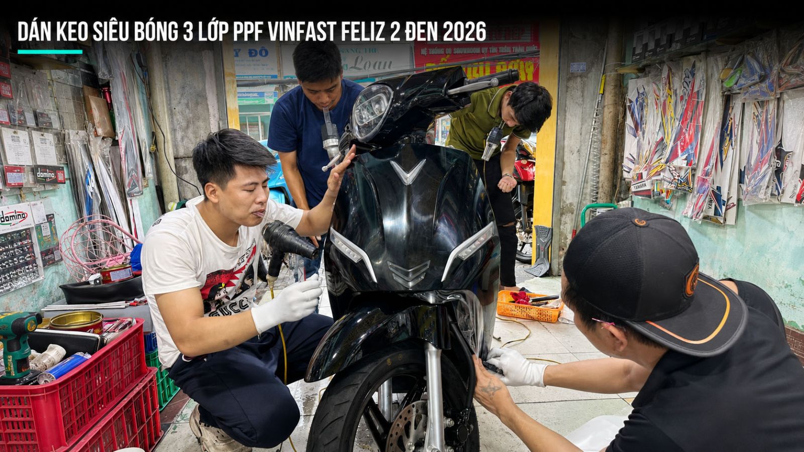 Dán keo siêu bóng 3 lớp PPF xe máy điện VinFast Feliz 2 đen 2026