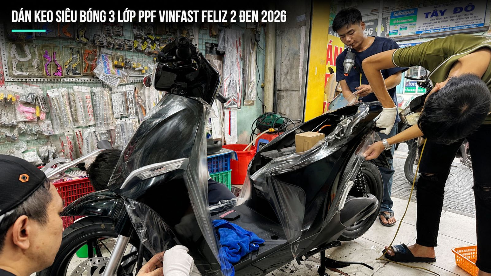 Dán keo siêu bóng 3 lớp PPF xe máy điện VinFast Feliz 2 đen 2026