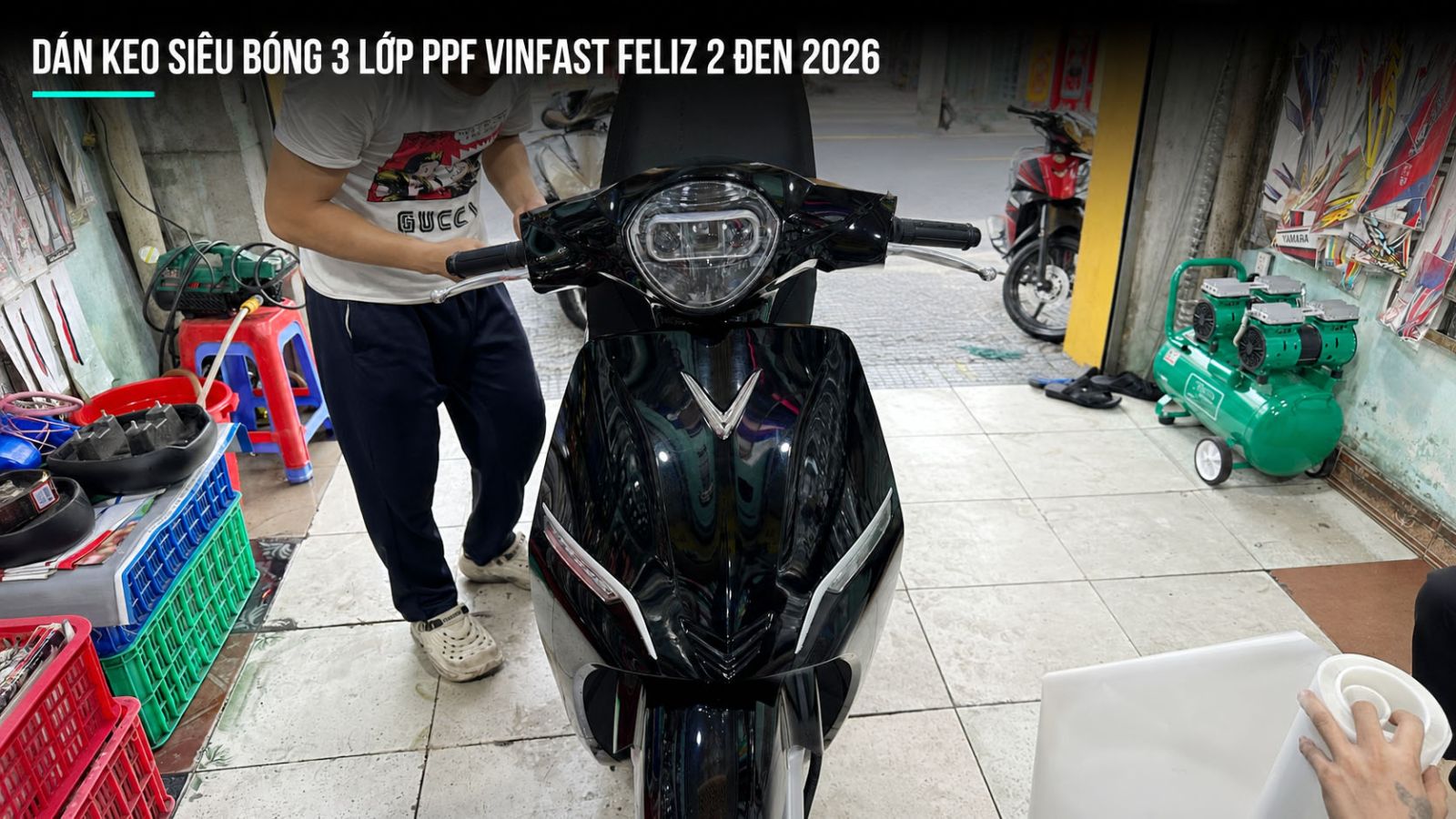 Dán keo siêu bóng 3 lớp PPF xe máy điện VinFast Feliz 2 đen 2026