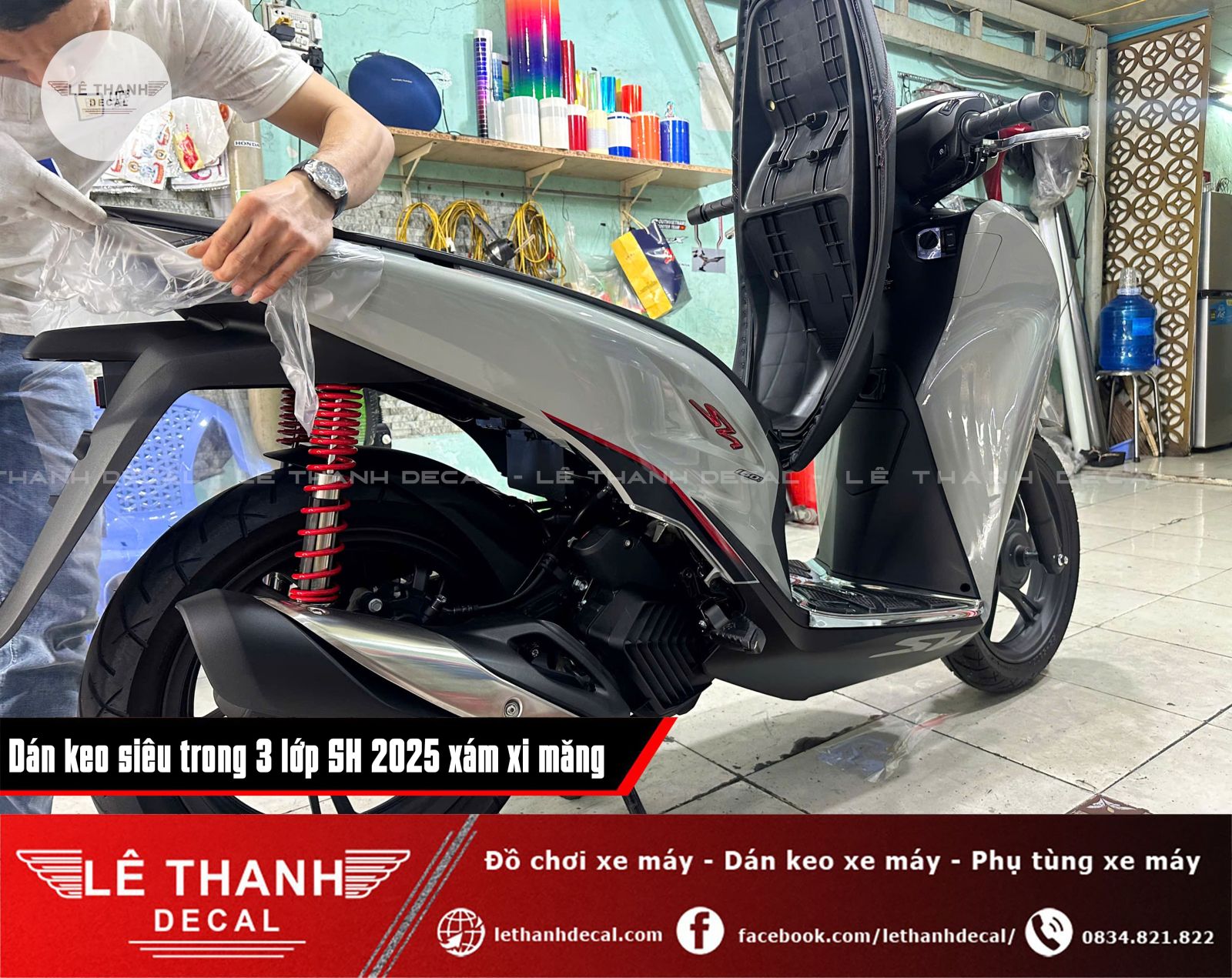 Dán keo siêu trong 3 lớp HONDA SH 2025 xám xi măng