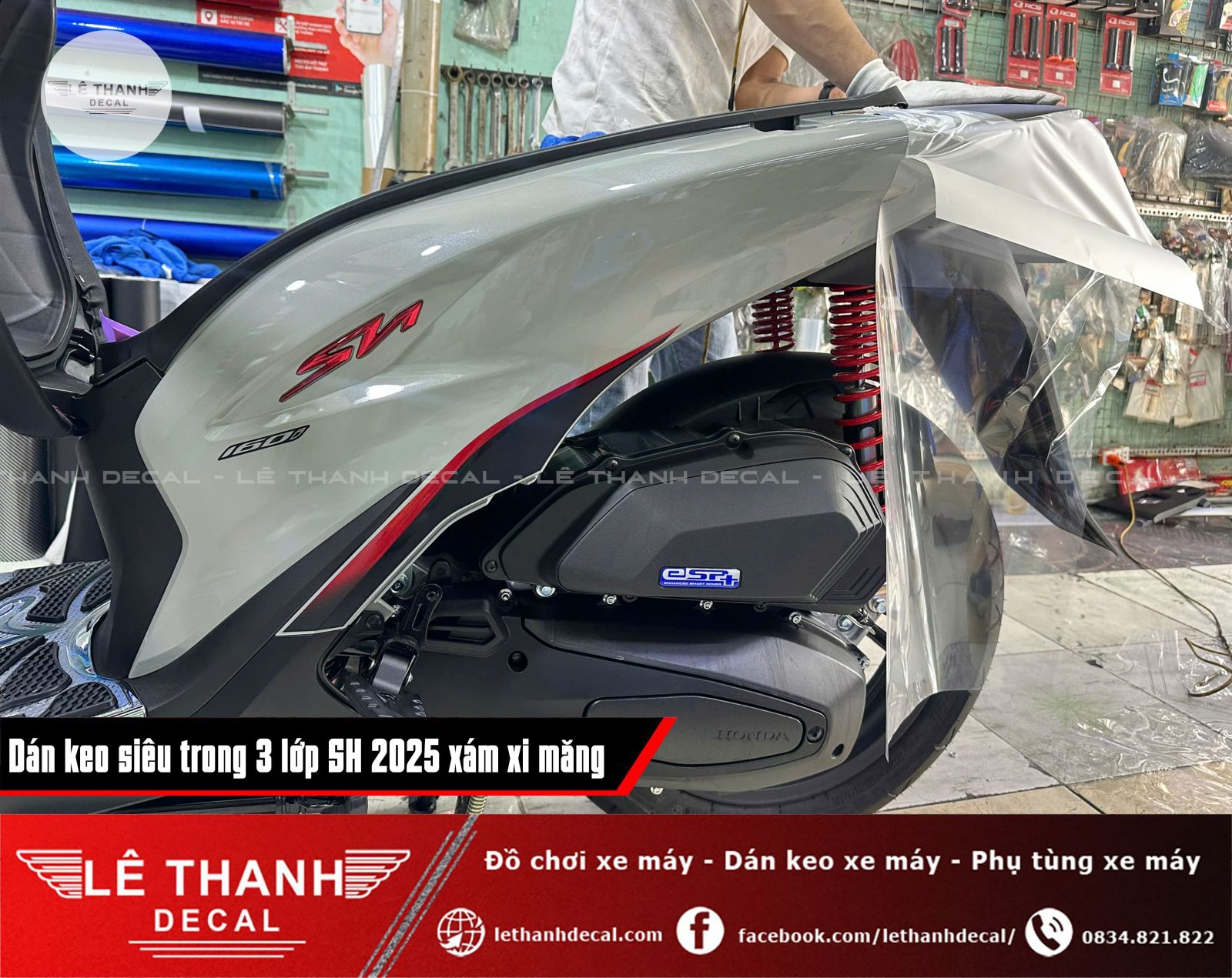 Dán keo siêu trong 3 lớp HONDA SH 2025 xám xi măng