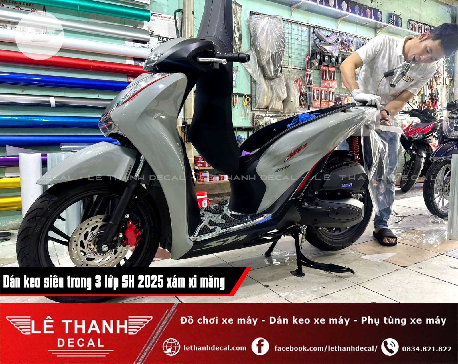 Dán keo siêu trong 3 lớp HONDA SH 2025 xám xi măng