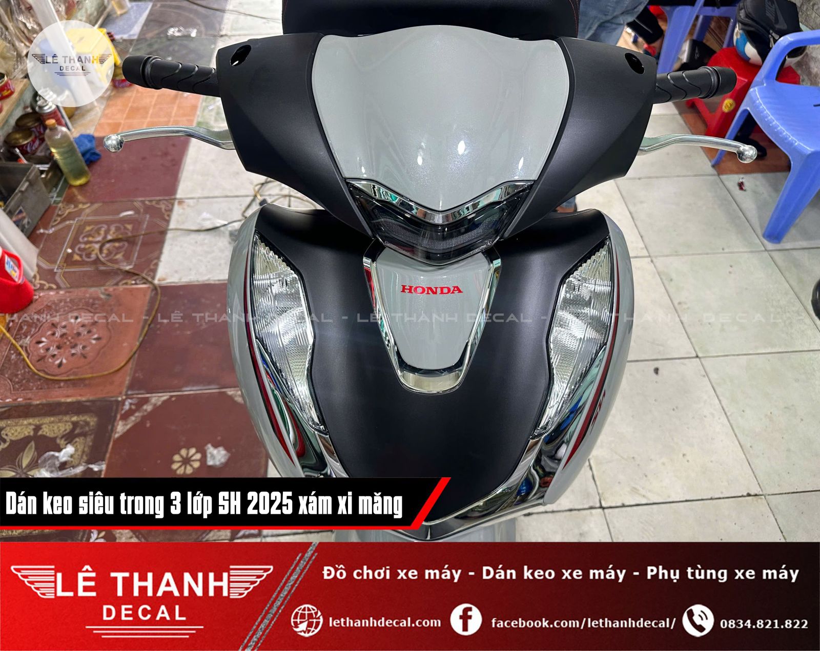 Dán keo siêu trong 3 lớp HONDA SH 2025 xám xi măng