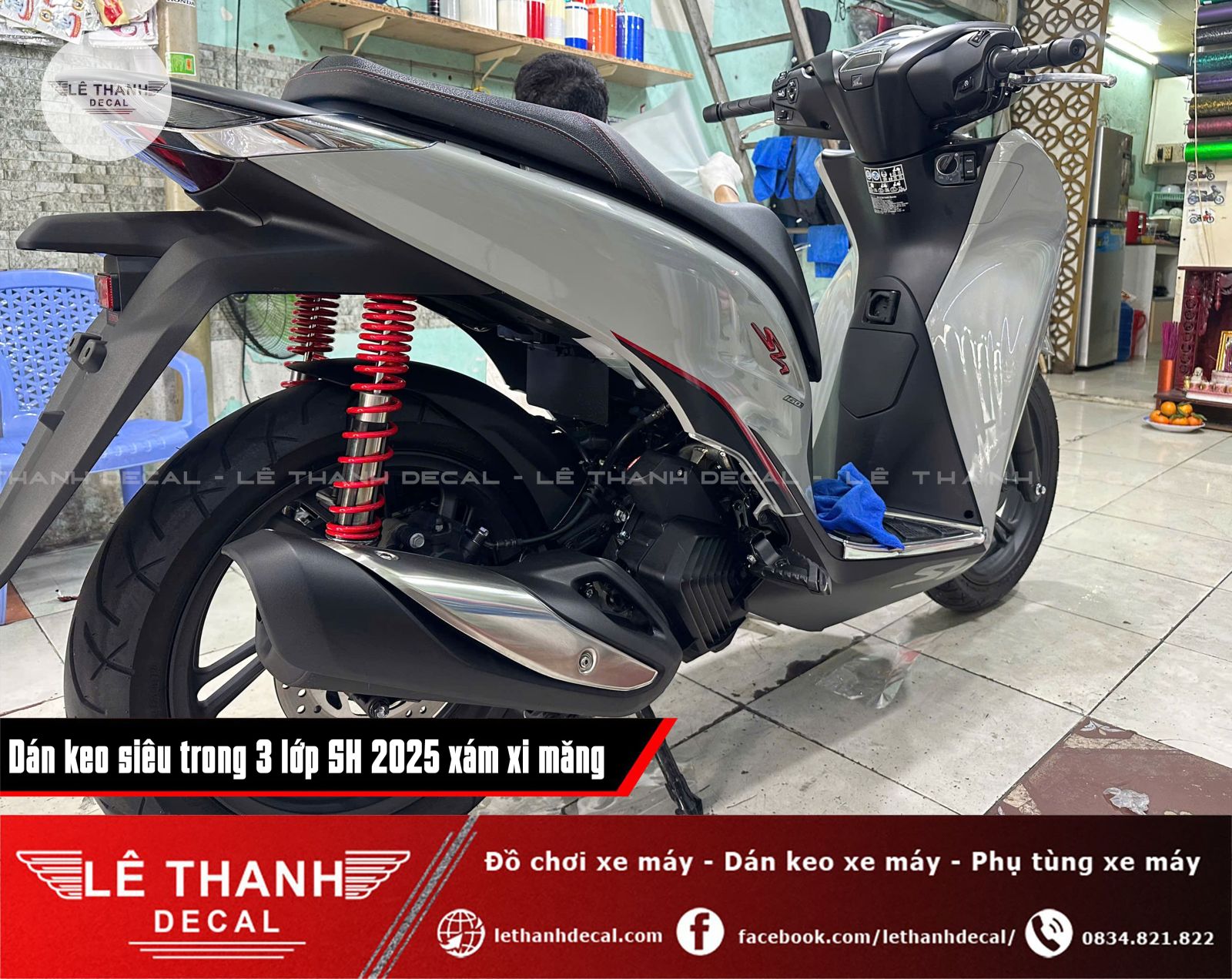 Dán keo siêu trong 3 lớp HONDA SH 2025 xám xi măng