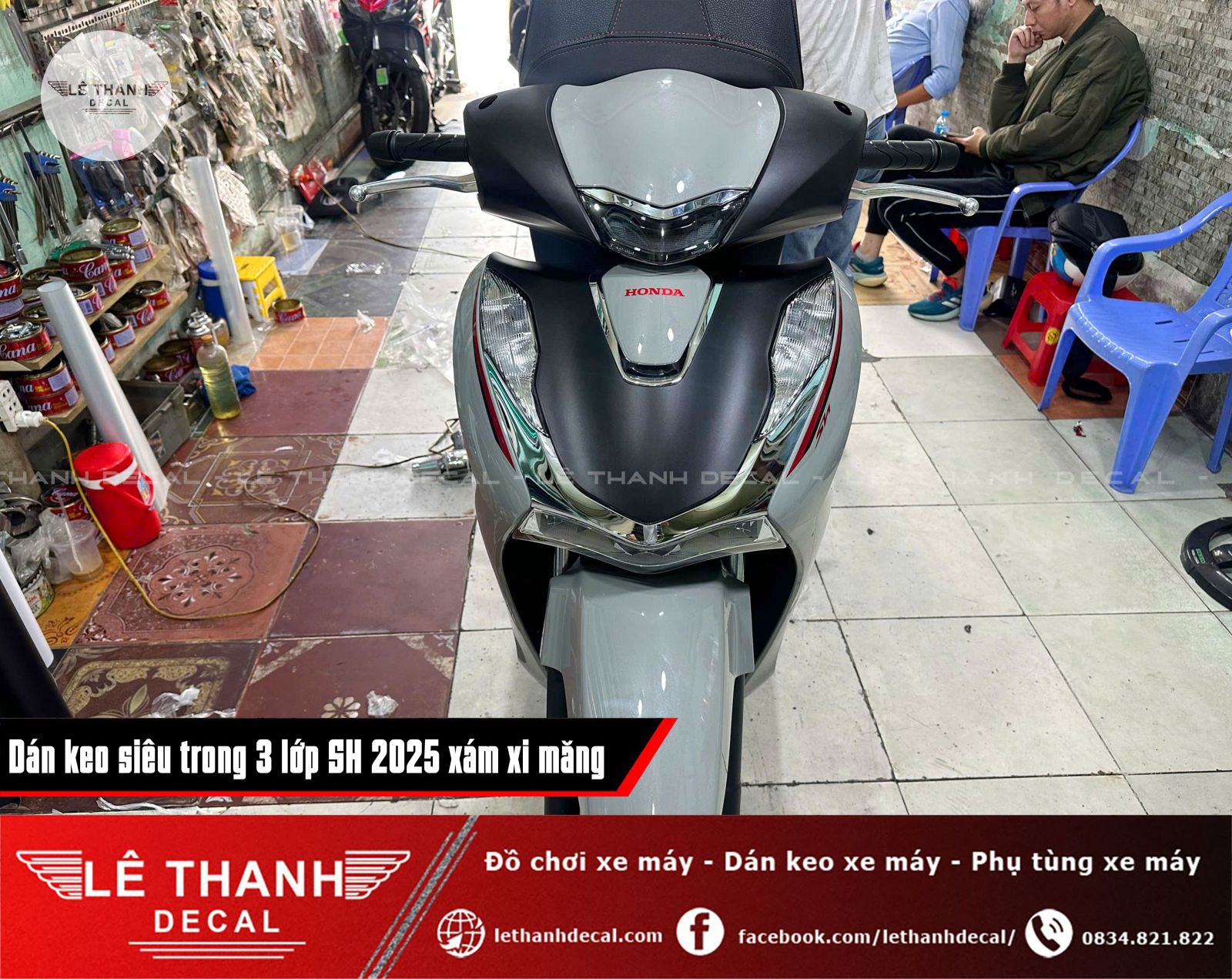 Dán keo siêu trong 3 lớp HONDA SH 2025 xám xi măng