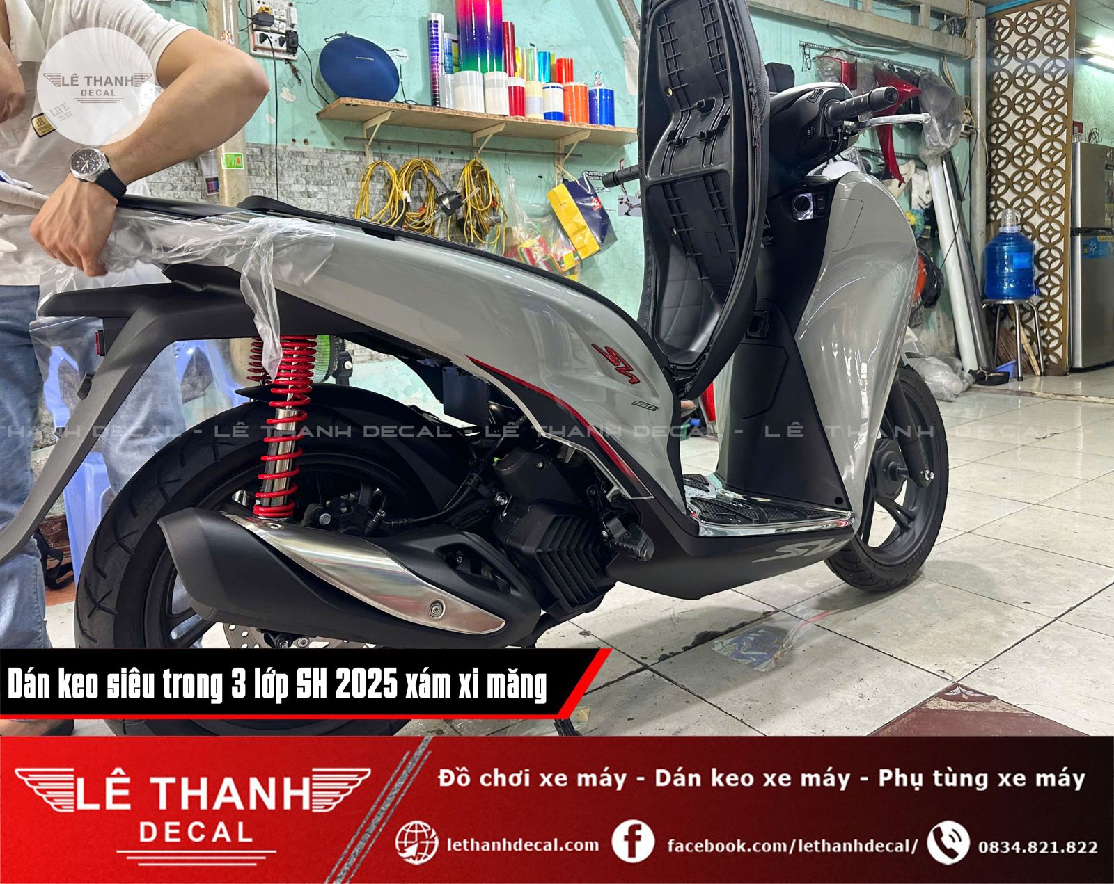 Dán keo siêu trong 3 lớp HONDA SH 2025 xám xi măng