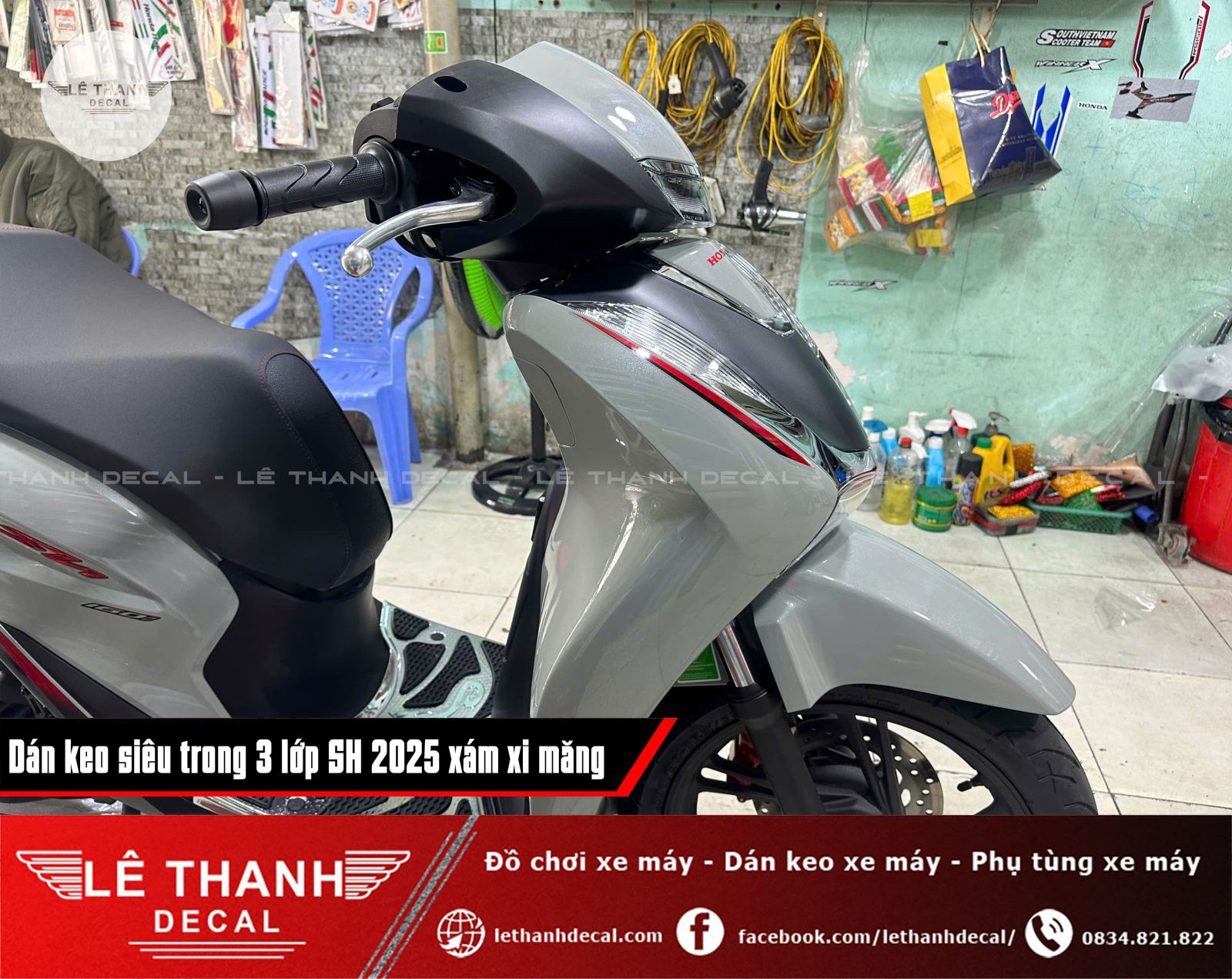 Dán keo siêu trong 3 lớp HONDA SH 2025 xám xi măng