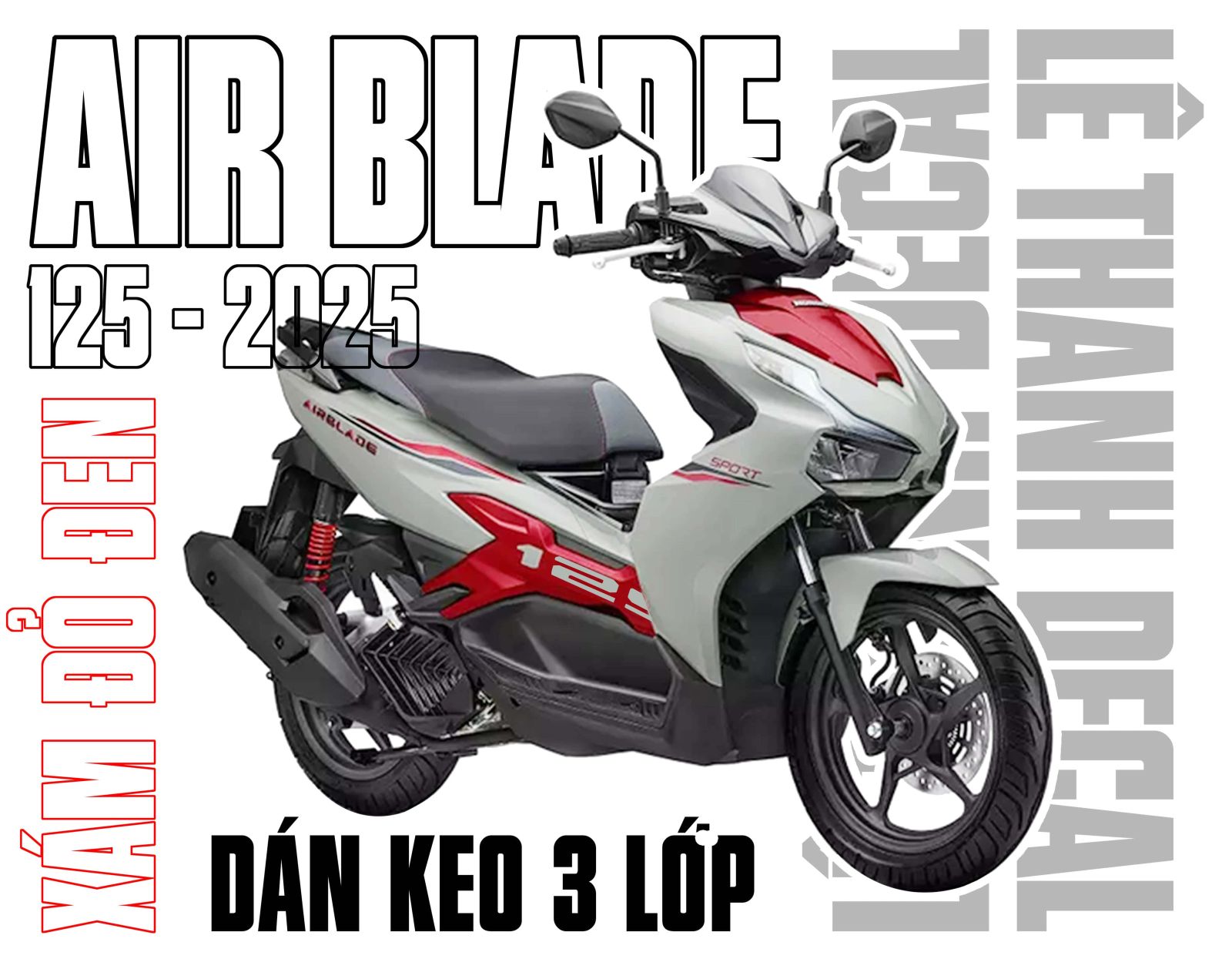 Dán keo 3 lớp cho AirBlade 2025 phiên bản Thể Thao Xám Đỏ Đen